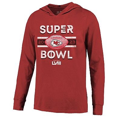 Men's Majestic Threads  Red Kansas City Chiefs Super Bowl LVIII Tri-Blend Soft Hand Long Sleeve Hoodie T-Shirt