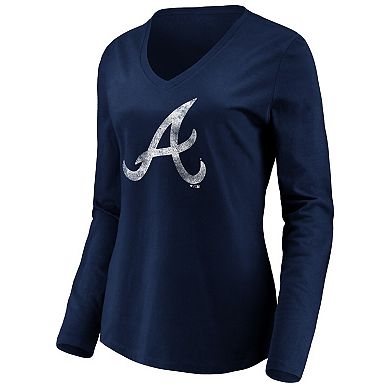 Women's Fanatics Branded Navy Atlanta Braves Core Distressed Team Long Sleeve T-Shirt