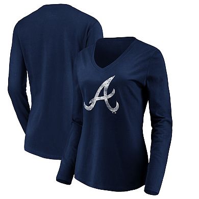 Women's Fanatics Branded Navy Atlanta Braves Core Distressed Team Long Sleeve T-Shirt