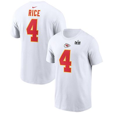Men's Nike Rashee Rice White Kansas City Chiefs Super Bowl LVIII Patch Player Name & Number T-Shirt
