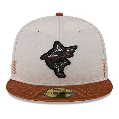 Men's New Era Stone/Brown Miami Marlins 2024 Clubhouse 59FIFTY Fitted Hat