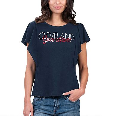 Women's G-III 4Her by Carl Banks Navy Cleveland Guardians Crowd Wave T-Shirt