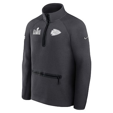 Men's Nike  Anthracite Kansas City Chiefs Super Bowl LVIII Opening Night Tech Fleece Half-Zip Pullover Top