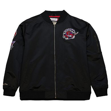 Men's Mitchell & Ness Black Toronto Raptors Hardwood Classics Vintage Logo Full-Zip Bomber Jacket