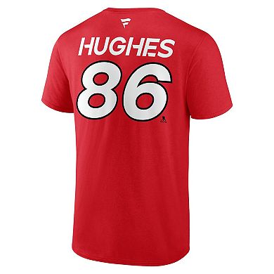Men's Fanatics Branded Jack Hughes Red New Jersey Devils 2024 NHL Stadium Series Authentic Pro Name & Number T-Shirt