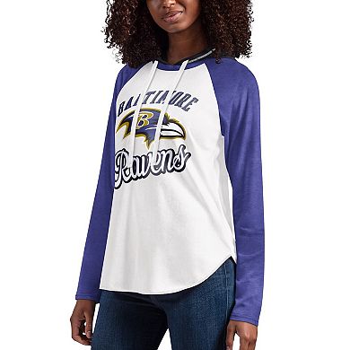 Women's G-III 4Her by Carl Banks White Baltimore Ravens MVP Raglan Hooded Long Sleeve T-Shirt