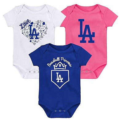 Girls Infant Fanatics Branded Los Angeles Dodgers 3-Pack Home Run Bodysuit Set