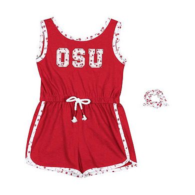 Girls Toddler Colosseum Scarlet Ohio State Buckeyes Scoops Ahoy Floral Romper & Scrunchie Set