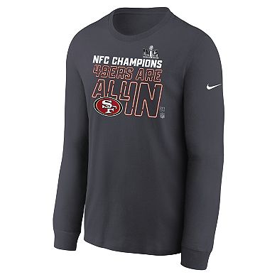 Youth Nike  Anthracite San Francisco 49ers 2023 NFC Champions Locker Room Trophy Collection Long Sleeve T-Shirt