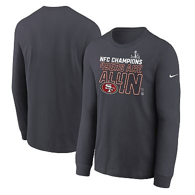 Youth Nike  Anthracite San Francisco 49ers 2023 NFC Champions Locker Room Trophy Collection Long Sleeve T-Shirt
