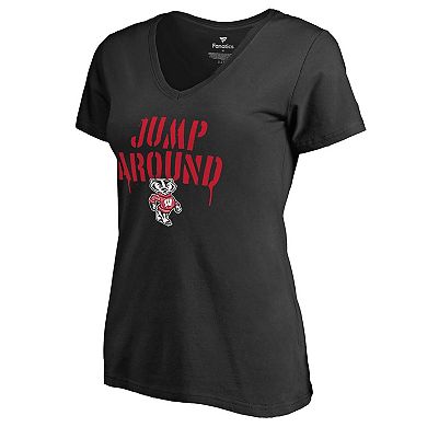 Women's Fanatics Branded Black Wisconsin Badgers Hometown Collection Jump Around V-Neck T-Shirt