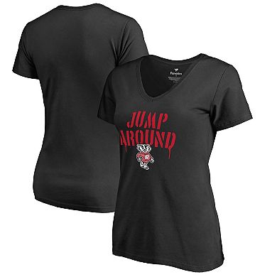 Women's Fanatics Branded Black Wisconsin Badgers Hometown Collection Jump Around V-Neck T-Shirt