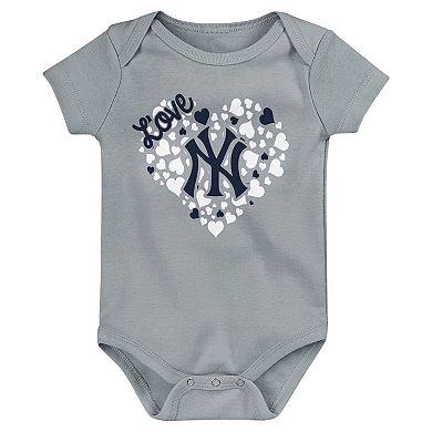 Infant Fanatics Branded Navy/Gray/Pink New York Yankees Three-Pack Home Run Bodysuit Set