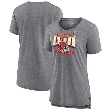 Women's Fanatics Branded  Heather Gray Kansas City Chiefs Super Bowl LVIII Our Pastime Tri-Blend Scoop Neck T-Shirt