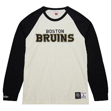 Men's Mitchell & Ness Cream Boston Bruins Legendary Slub Vintage Raglan Long Sleeve T-Shirt