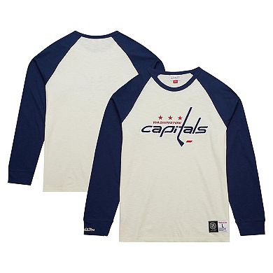 Men's Mitchell & Ness Cream Washington Capitals Legendary Slub Vintage Raglan Long Sleeve T-Shirt