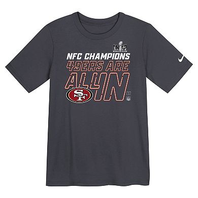 Preschool Nike  Anthracite San Francisco 49ers 2023 NFC Champions Locker Room Trophy Collection T-Shirt