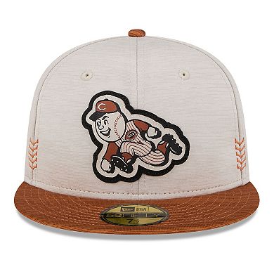 Men's New Era Stone/Brown Cincinnati Reds 2024 Clubhouse 59FIFTY Fitted Hat