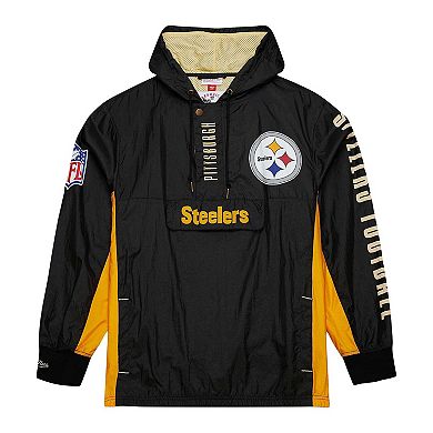 Men's Mitchell & Ness Black Pittsburgh Steelers Team OG 2.0 Anorak Vintage Logo Quarter-Zip Windbreaker Jacket