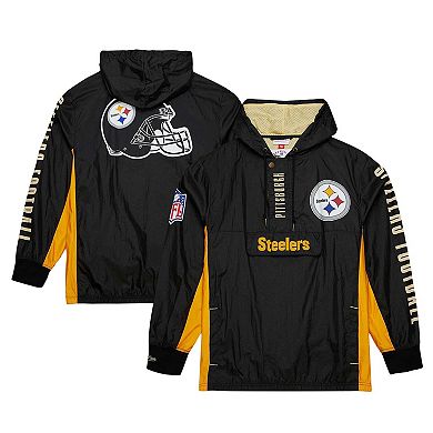 Men's Mitchell & Ness Black Pittsburgh Steelers Team OG 2.0 Anorak Vintage Logo Quarter-Zip Windbreaker Jacket