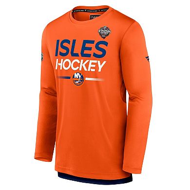 Men's Fanatics Branded Orange New York Islanders 2024 NHL Stadium Series Authentic Pro Long Sleeve Tech T-Shirt