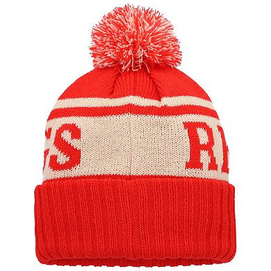 Men's American Needle Red/White Detroit Red Wings Pillow Line Cuffed Knit Hat with Pom