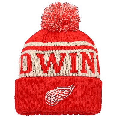 Men's American Needle Red/White Detroit Red Wings Pillow Line Cuffed Knit Hat with Pom