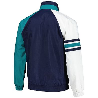 Men's Starter Navy/White Seattle Mariners Elite Raglan Half-Zip Jacket