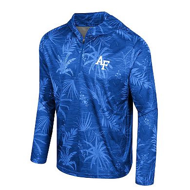 Men's Colosseum Royal Air Force Falcons Palms Printed Lightweight Quarter-Zip Hooded Top
