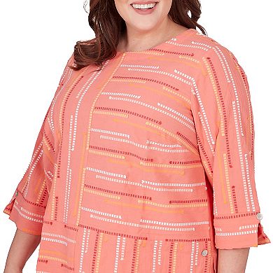 Plus Size Alfred Dunner Geometric Print Button Detailed Beach Blouse