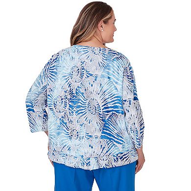 Plus Size Alfred Dunner Nautilus Seashell Print Long Sleeve Top with Necklace
