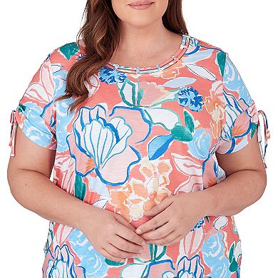 Plus Size Alfred Dunner Whimsical Pastel Floral Print Short Tie Sleeve Top