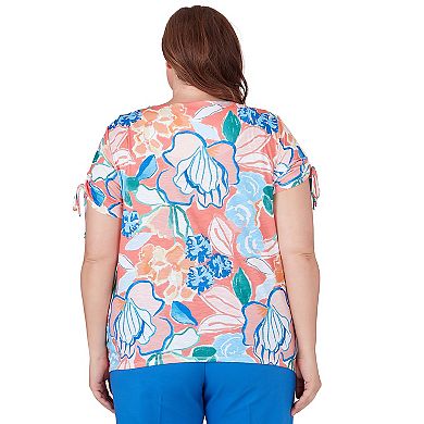 Plus Size Alfred Dunner Whimsical Pastel Floral Print Short Tie Sleeve Top