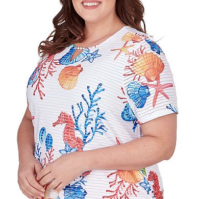 Plus Size Alfred Dunner Seahorse Textured Short Sleeve Top
