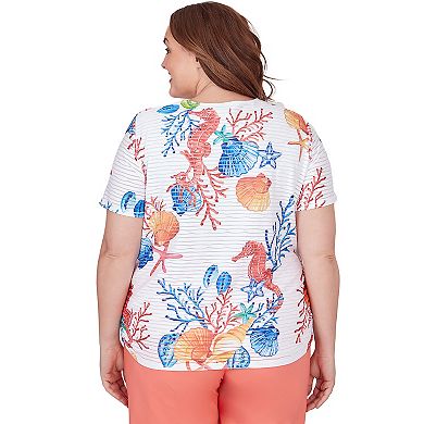 Plus Size Alfred Dunner Seahorse Textured Short Sleeve Top