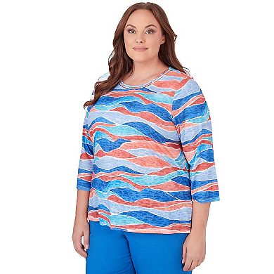 Plus Size Alfred Dunner Crew Neck Beach Wave Top