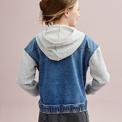 Girls 6-20 SO® Knit Sleeve Denim Bomber Jacket