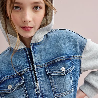 Girls 6-20 SO?? Knit Sleeve Denim Bomber Jacket