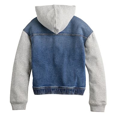 Girls 6-20 SO® Knit Sleeve Denim Bomber Jacket