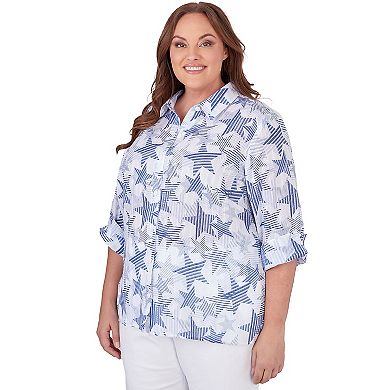 Plus Size Alfred Dunner Stars and Stripes Print Button Down Blouse