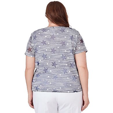 Plus Size Alfred Dunner Layered Space Dye Mesh Stars Side Tie Short Sleeve Top