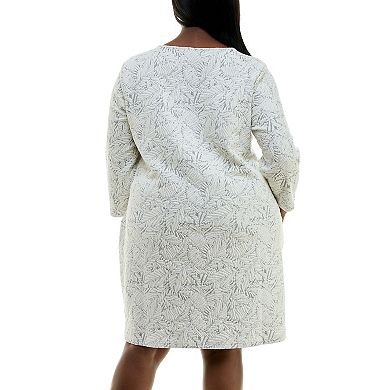 Plus Size Nina Leonard Jacquard 3/4-Sleeve Trapeze Dress