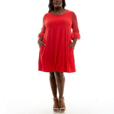 Plus Size Nina Leonard Puffed 3/4-Sleeve Trapeze Dress