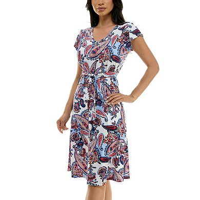 Women's Nina Leonard Cap Sleeve V-Neck Dress