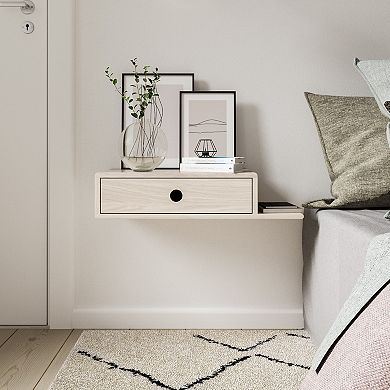 WOODEK Compact Wooden Nightstand with Open Shelf on Right - Space-saving Side Table for Bed