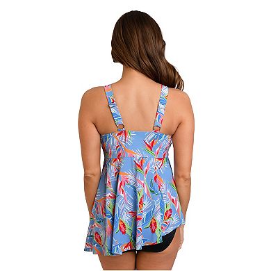Women's Fit 4 U Tropical Print Highneck Asymmetric Hem Swimsuit Top