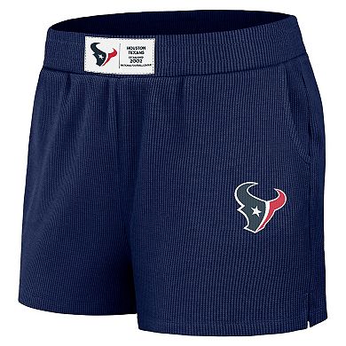 Women's WEAR by Erin Andrews Navy Houston Texans Waffle Knit Long Sleeve T-Shirt & Shorts Lounge Set