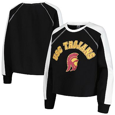 Women's Gameday Couture Black USC Trojans Blindside RaglanÂ Cropped Pullover Sweatshirt