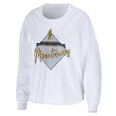 Women's WEAR by Erin Andrews White West Virginia Mountaineers Diamond Long Sleeve Cropped T-Shirt