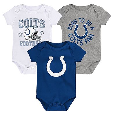 Infant Royal/White/Heather Gray Indianapolis Colts Born to Be 3-Pack Bodysuit Set